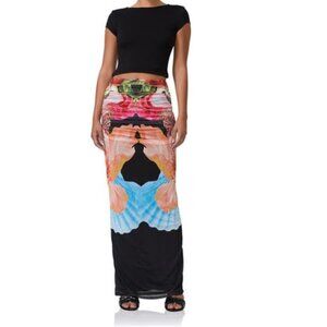 NWT AFRM Bevin Mesh Maxi Skirt / Dress Hibiscus Shell Size XS